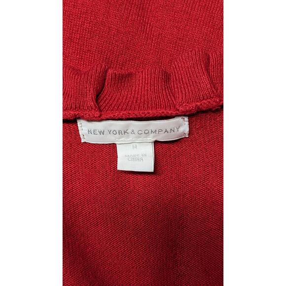 New York & Company Red Ruffle Trim Cardigan Sweater Long Sleeve Knit Top Medium - Picture 4 of 5